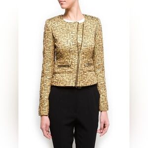 Mango Metallic Gold Sequin Zip-Front Blazer